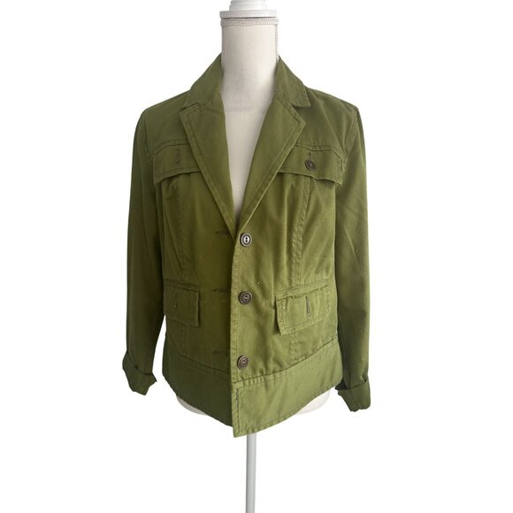 CHICOS Olive Green Blazer Jacket Size Chicos 1 US M 8 - Picture 2 of 6
